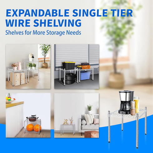 YSSOA Heavy Duty 1-Tier Shelving Unit, 15" W x 13.8" D x 15" H, Wire Metal Stackable Storage, Chrome, 2 Pack