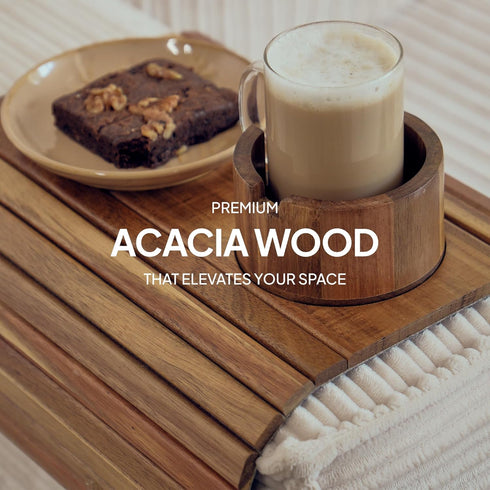 THE LAZY STORE Acacia Couch Arm Tray for Drinks and Snacks with Detachable Cup Holder, Anti Slip Base and Foldable