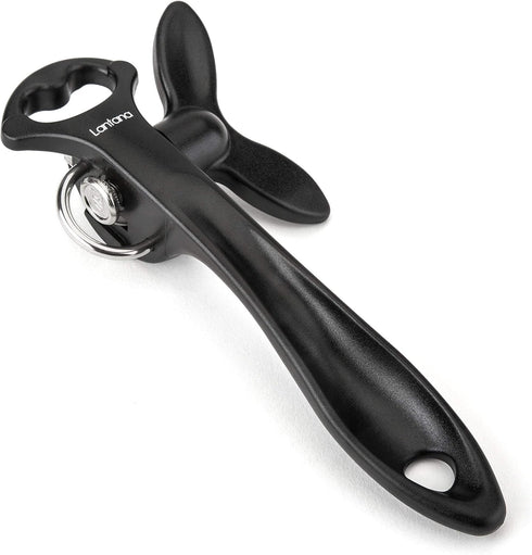 Lantana Smooth Edge Can Opener with Bottle Cap Lifter - Manual Safety Tin Opener - Black/Stainless Steel