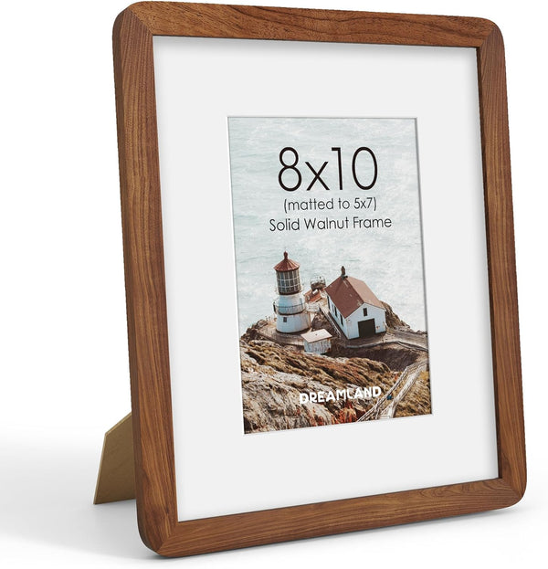 Dreamland 8x10 Picture Frame with Mat for 5x7, USA-Sourced Natural Walnut Wood