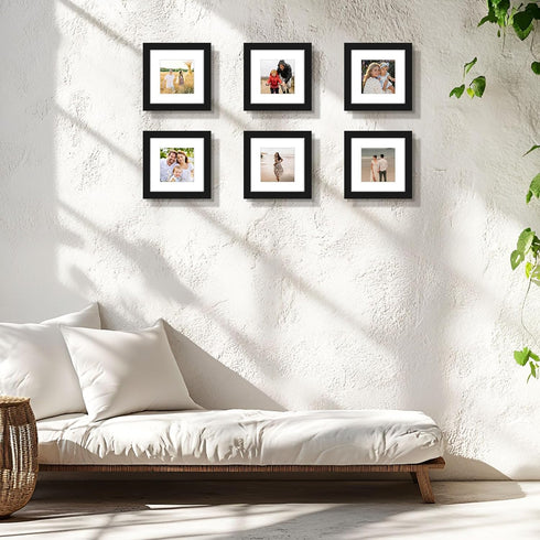 Golden State Art 6x6 Picture Frame, Solid Wood with Tempered Glass, Square Photo Frame Display Wall Decor
