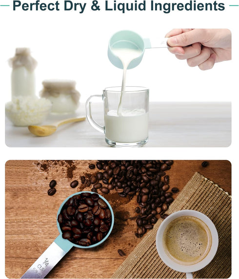 Measuring Cups and Spoons Set of 8, Nesting for Dry or Liquid Ingredients, Stainless Steel Handle, Kitchen Gadgets