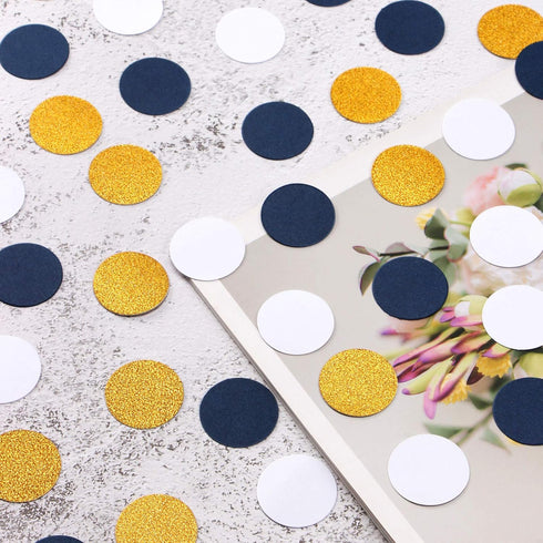 Navy Blue White Gold Confetti Birthday Decorations for Boys, Biodegradable Table Confetti Round for Graduation Wedding