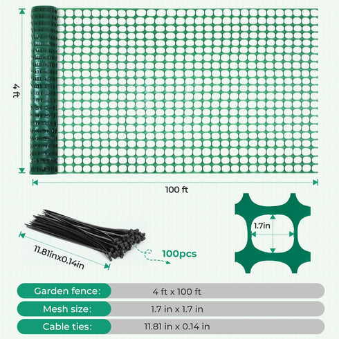 4'x100'/10.7LB Ohuhu Plastic Garden Fence Safety Fence, Reusable Netting Plastic Mesh Fence Roll, Temporary Fencing