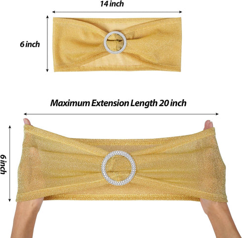 Eternal Beauty Set of 10 Gold Chair Sashes Glitter Chair Band Spandex Chair Sashes for Folding Chairs Wedding