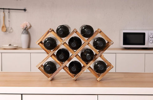 PENGKE Wine Rack Countertop, 10 Bottles Stackable Wood Wine Storage Racks, Free Standing Wine Bottle Stand Holder