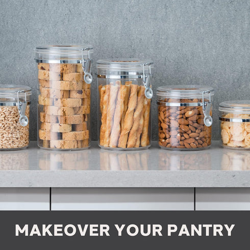 Oggi Clear Canister with Clamp Lid - 28 oz Airtight Food Storage Container for Kitchen & Pantry