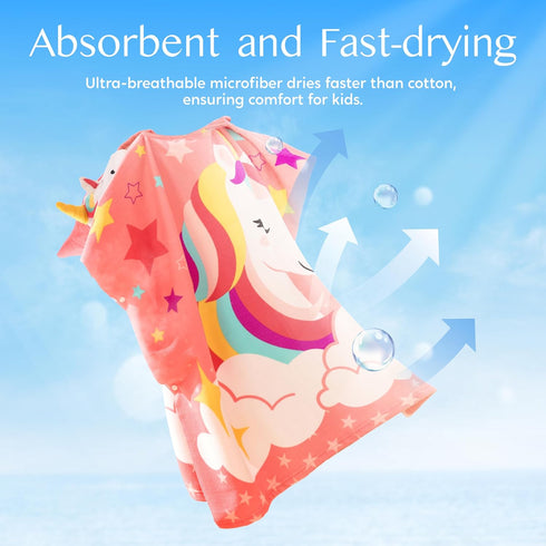 3-10 Backpack 30"x30" Joiedomi Kids Beach Towels with Hood for Years Boys Girls Unicorn Hooded Toddler Bath Towel