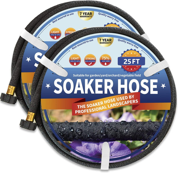 2 Pack Soaker Hose 25 FT for Garden Bed, 1/2 Rubber Garden