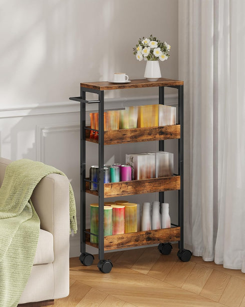 4-Tier 7.1'' TTC02BF CHOEZON Slim Storage Cart, Kitchen Serving Trolley, Slim Rolling Cart with Handle and Guard Rails