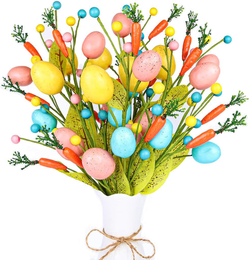 Easter Decorations, 6 pcs Easter Stems with Eggs Carrots and Berries, Artificial