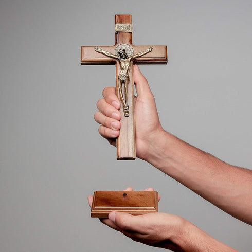 Intercession Wall and Table Wood Cross Crucifix, 10 inches in Antique Gold