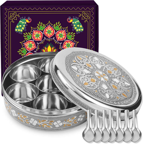 KSJONE Designer Spice Box, 7 Spice Jars, Holds 7 Spices, Steel Spice