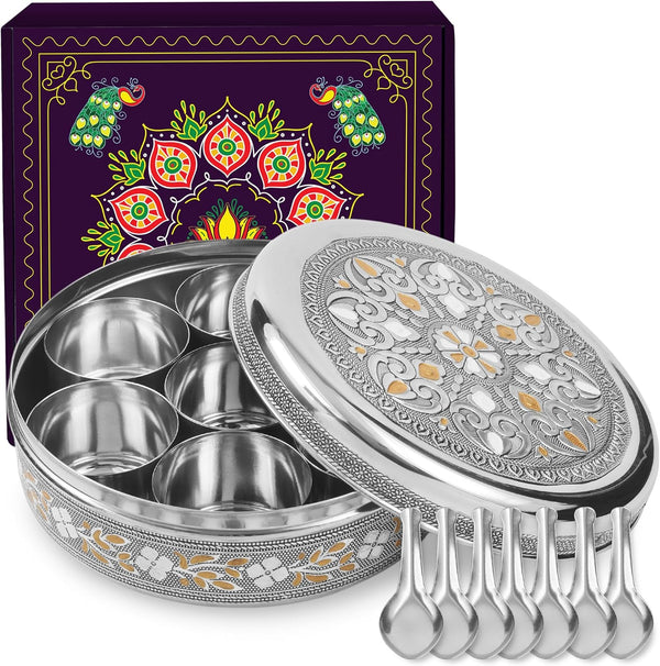 KSJONE Designer Spice Box, 7 Spice Jars, Holds 7 Spices, Steel Spice