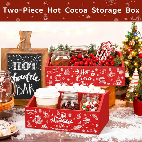 2 QIKSION Pcs Hot Cocoa Bar Station Supplies, Wood Hot Chocolate Bar Organizer Accessories, Chocolate Bar Containers