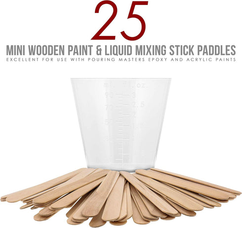 Pouring Masters 3 Oz (90 ml) (100 Pack) 25 Liquid Measuring Cups - Plastic Graduated Cup with Sticks - Reusable Mixing