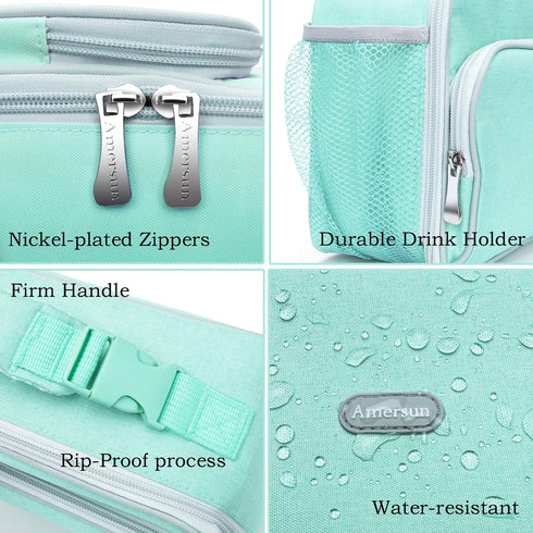 Amersun Lunch Box for Women, Light Blue, Water-Resistant Oxford Fabric, 6.58L Capacity, Stylish for Everyday Use