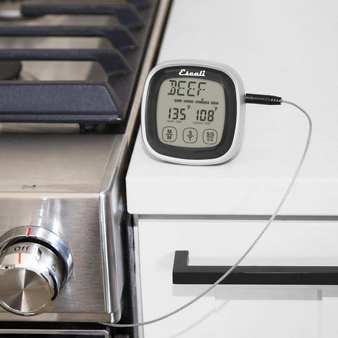 Escali Touch Screen LCD Display Digital Timer, Oven Safe Stainless Steel Probe, Black