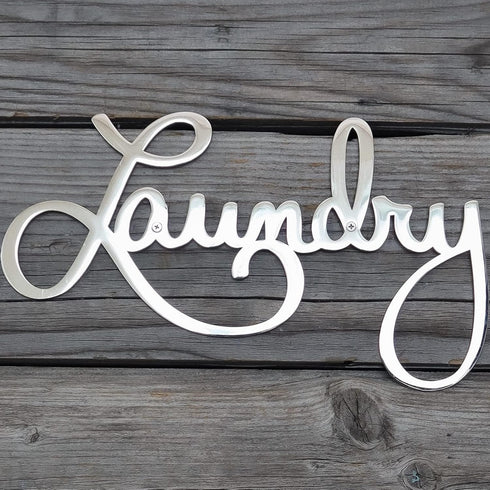 Metal Laundry Sign for Wall Decor - Silver, 11 X 6.3 Inches Hand Polished Stainless Steel with Installation Kit