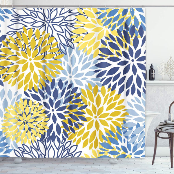 Shower Curtain - Green Spring Flower Design, Waterproof Polyester Fabric, 72 x 72 Inches with Hooks