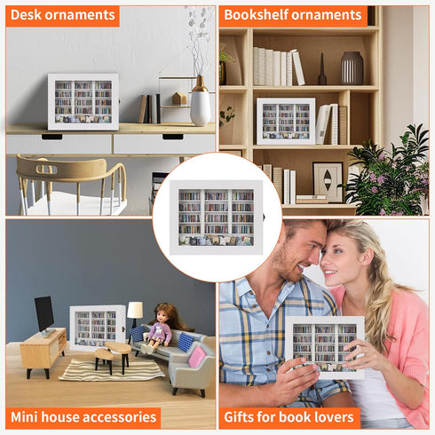 300PCS (White,10"*7.85"*2.2") MACEVIA Shake Away Your Anxiety Mini Bookshelf, Miniature Bookshelf Decor with Mini