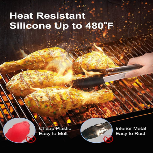 2-Pack Kitchen Tongs Set: 9" (Small) & 12" (Large) Non-Stick Silicone-Stainless Steel Cooking Tongs, BPA Free, Heat
