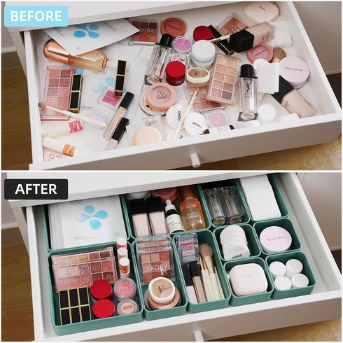 CHANCETSUI 11-Piece Stackable Drawer Organizer Set, Multi-size Storage Bins for Makeup, Stationery, Utensils in
