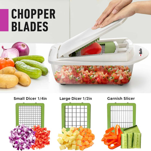 Mueller Pro-Series 10-in-1 Vegetable Chopper, 8 Blade Cutter, Dicer, Egg Slicer with Container, French Fry Cutter, Home