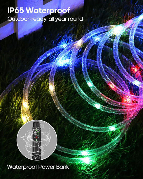 79FT 240LED 1200mah 8 2 Pack Rope Lights, Rechargeable Outdoor Waterproof String Lights with Portable Rechargeable