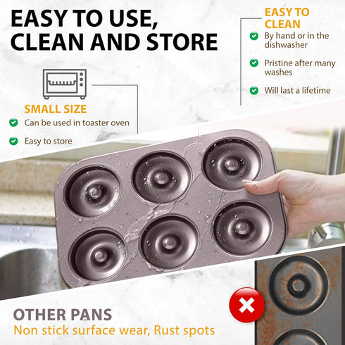 Donut Pan by Dohnuts, Premium 6 Cup Non-Stick Mini Doughnut and Bagel Maker