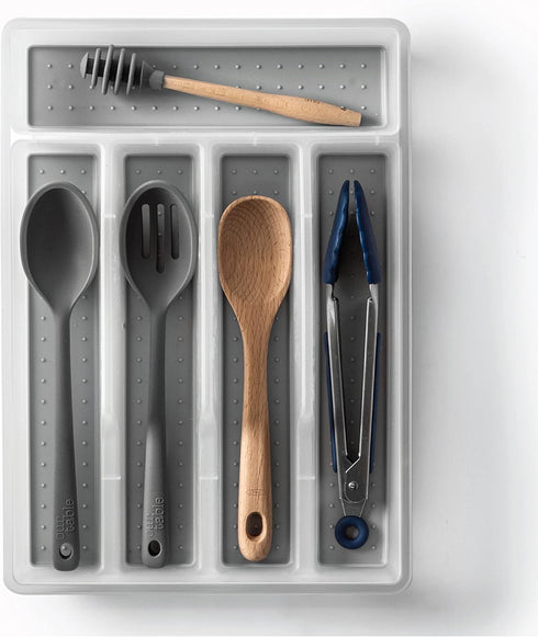 BINO 5-Slot Silverware Organizer, Small Frosted Cutlery Tray for Drawer, BPA-Free Plastic with Soft-Grip Lining