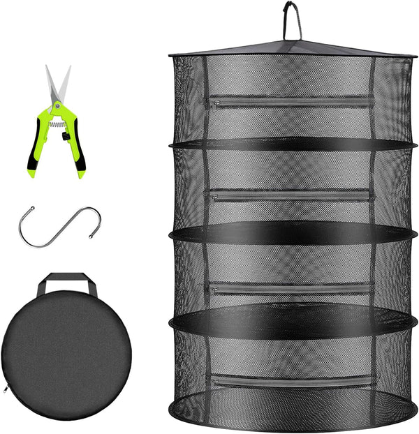 Herb Drying Rack Net Mesh with Black Zippers, 2ft Hydroponics Drying Rack for Plants and Herbs