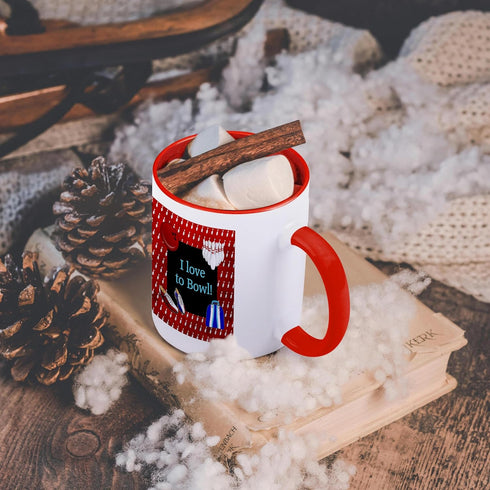 3dRose I Love Bowling Pins Ball Shoes and Bag - Red Blue and White Two Tone Mug, 11oz