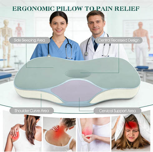 Cervical Pillow for Neck and Shoulder Support, Ergonomic Memory Foam Contour Pillows with Adjustable Dual Heights