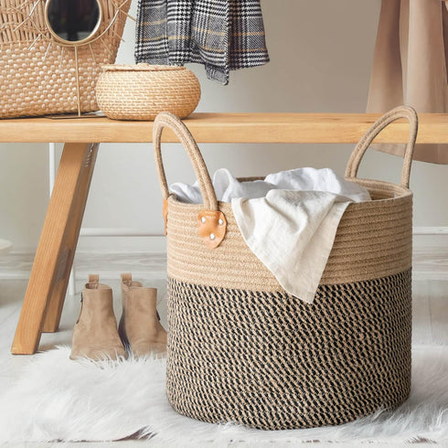 CHICVITA Wicker Laundry Basket With Handles, Storage Baskets for Decor, 14" X 14" X 12"