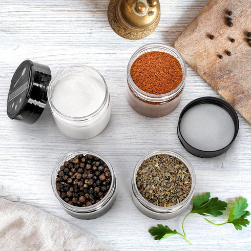30 Pack 4 oz Foraineam Clear Plastic Jars Mini Seasoning Bottles Spice Jars with Black Flip Cap to Pour Or Shaker