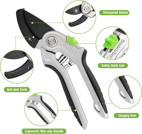 WORKPRO Garden Anvil Pruning Shears, 8" Garden Pruning Scissors Heavy Duty with Ergonomically Design Handle, Labor-Saving Garden Clippers Hand Tools for Thick Dry branches and Dead Plants by WORKPRO