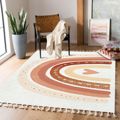 JBNJANKDAV Boho Rug Scandinavian Nursery Rainbow Print for Playroom with Neutral Area Carpet