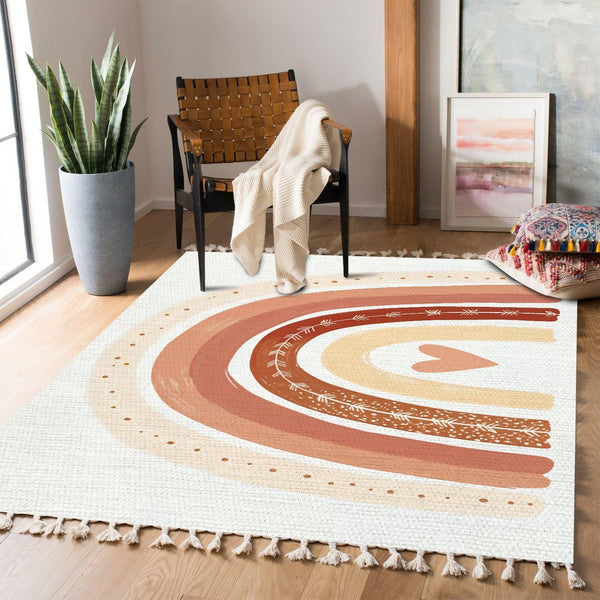 JBNJANKDAV Boho Rug Scandinavian Nursery Rainbow Print for Playroom with Neutral Area Carpet