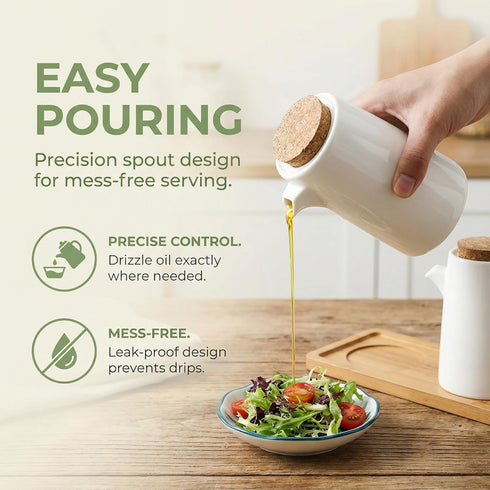 Set, Set 2 DOITOOL Oil and Vinegar Dispenser Bottle White Ceramic Olive Oil or Soy Sauce Dispenser for Kitchen