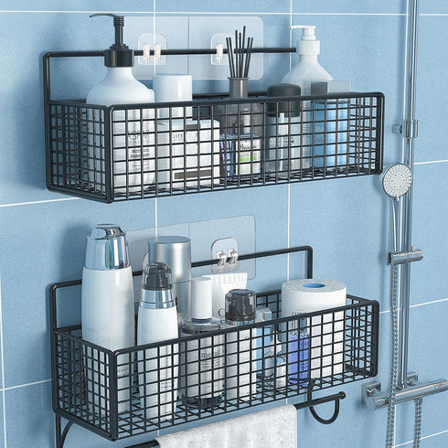 4 Pack Strong Shower Caddy Adhesive Hooks, Waterproof No Drilling Hanging Hooks for Bathroom Storage (Double Hook,