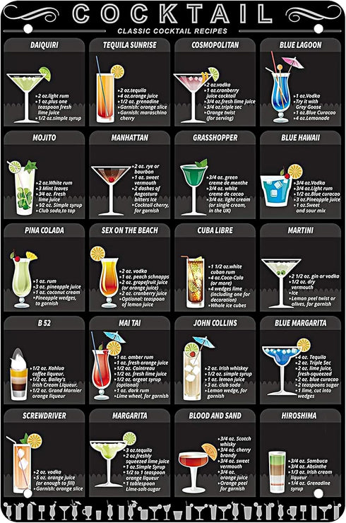 WANLIAN Cocktail Menu Retro Vintage Bar Metal Tin Sign Poster Wall Art