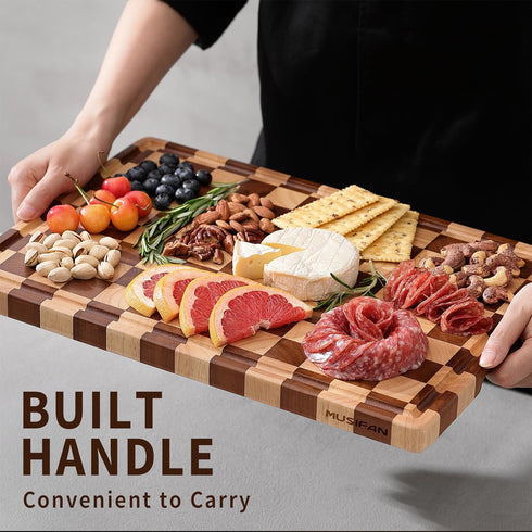 Acacia Wood Cutting Board for Kitchen Chopping Board with Grooves & Handles, Large Wooden Cutting Board for Meat