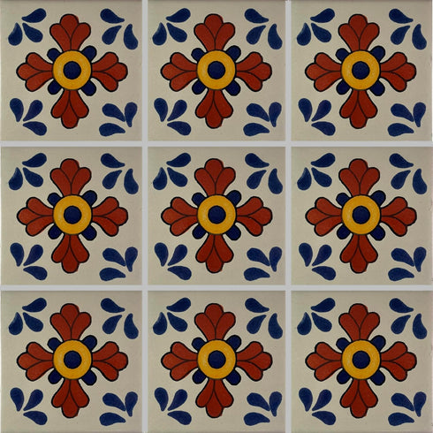 Fine Crafts Imports 3x3 Seville Talavera Mexican Tile - 16pcs Ceramic Floral, Multicolor, Water Resistant
