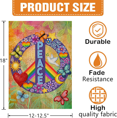 World Peace Love Decorative Garden Flag Double Sided, Rainbow Pride Month Burlap Yard Outside Decorations Outdoor Small Decor 12 x 18