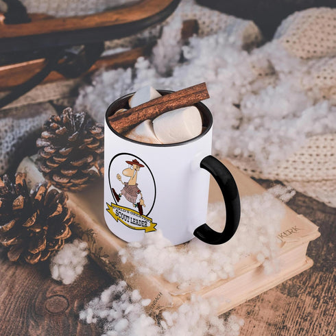 3dRose Funny Worlds Greatest Scout Leader Cartoon Mug, Two Tone, 11 oz, Black/White
