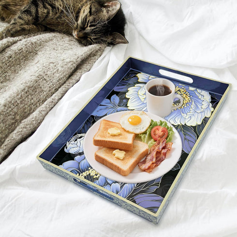 PDUHKO 15.7 11.8 inches, Serving Tray with Handles, * Plastic Ottoman Tray with Exquisite Paintings, Trays for Coffee