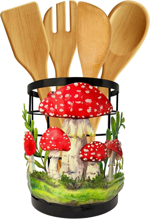 Taesun Mushroom Utensil Holder, Mushroom Kitchen Decor Utensil Organizer for Countertop, Farmhouse