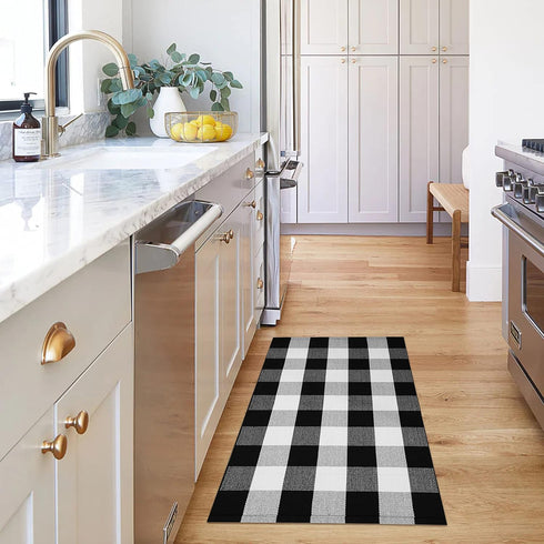 KOZYFLY Buffalo Plaid Area Rugs 27.5x43 Inches Black and White Checkered Rug, Washable Front Door Mat for Outdoor