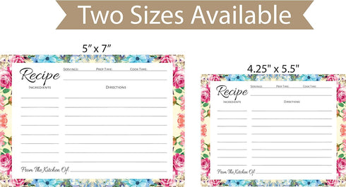 Pioneer Woman Style Floral Recipe Cards: 100 Pcs Flower Recipe Cards, Perfect for Bridal Shower